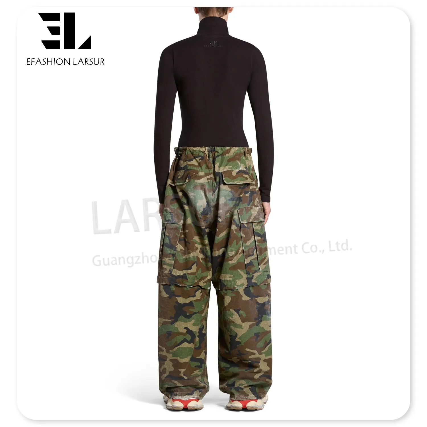LARSUR Custom clothing manufacturer ripstop cotton camo cargo pants men distress dirty wash remove tactical pants skate pant men