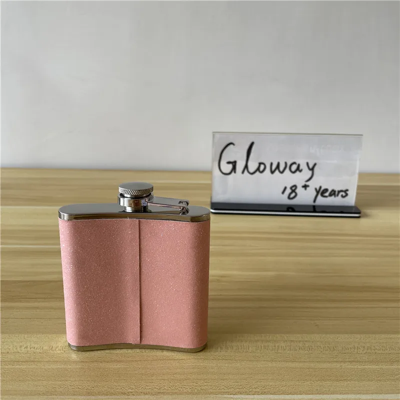 pink 6 oz Alcohol Whiskey Rum Vodka 304 Stainless Steel Leather Hip Flask