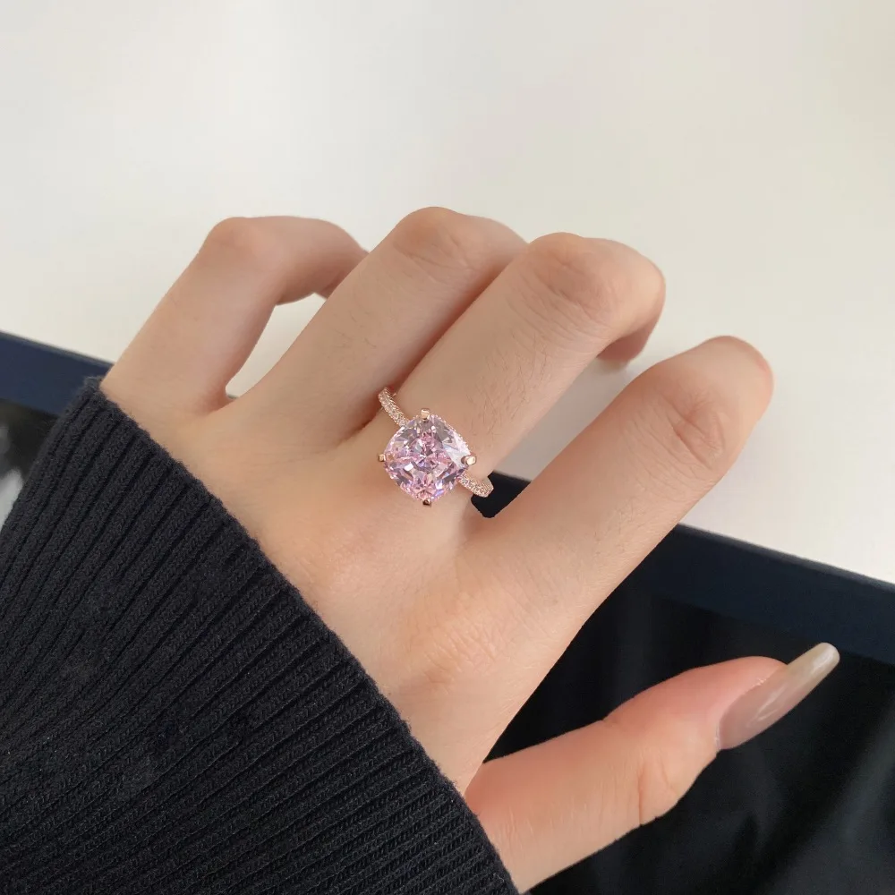 Trending Design 18K Gold Plated 925 Sterling Silver Diamond 5a pink Cubic Zirconia Four Leaf Clover Promise Engage Ring