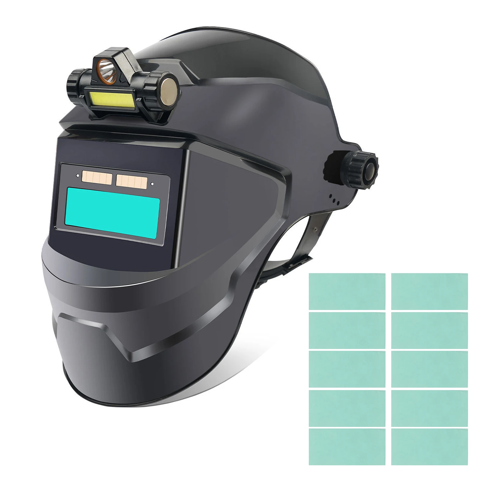 Welding Helmet Auto Darkening with LED Light Solar Powered True Color Welder Helmet Face Shield Head-Mounted Grinding Facemask