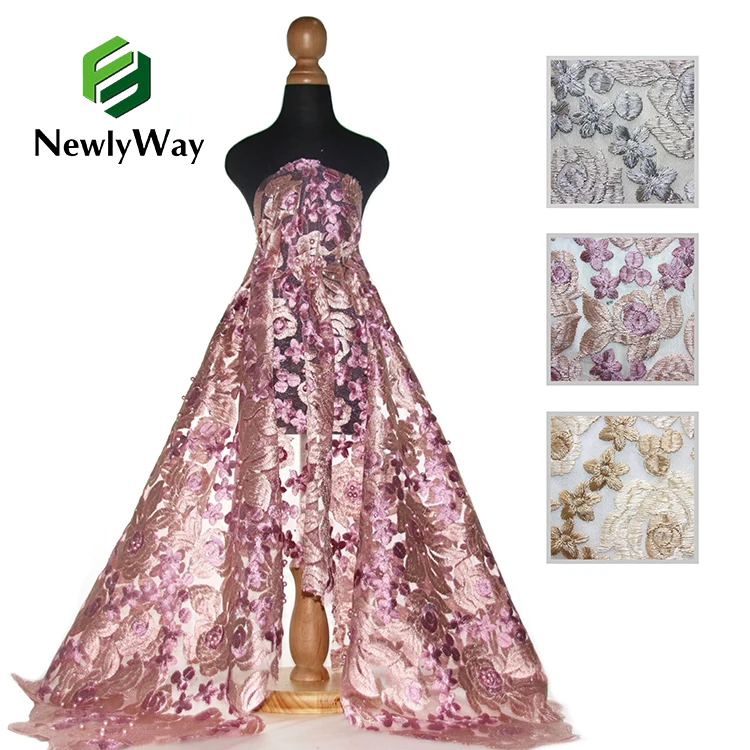 Newlyway Full Width Embroidery Bead Belt Diamond Lace Cross Border Embroidery Gauze  Fabric For Party Dress