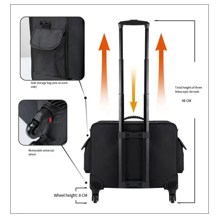 Cosmetic case Beauty professional storage toolbox large capacity out pull rod black cosmetic case