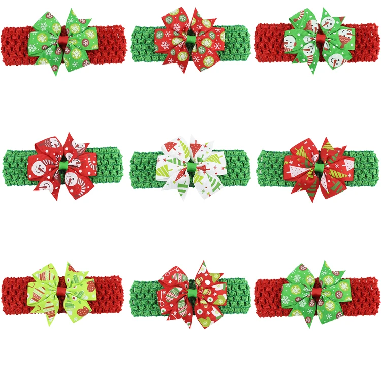 High Standard 3.1 Inch Red And Green Headbands Bowknot Ribbon Hair Bands For Girls Children