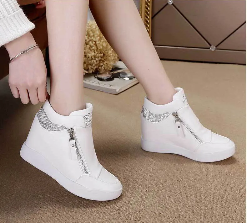 Inner Increase Sneakers Casual Thick Soled High Heel New Stylish High Cut White Shoes for Women