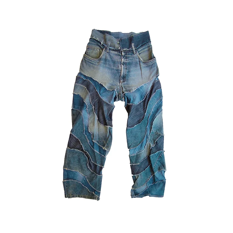 DiZNEW Guangzhou denim jeans manufacturer custom high waist patchwork design jeans men