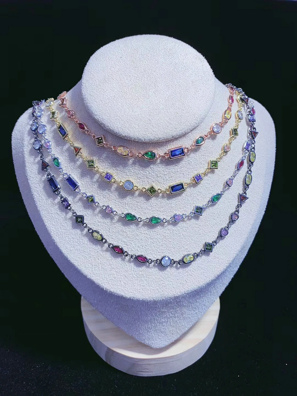 Square/Rectangle/Heart/Pear/Round Shape and Mix Color Cubic Zirconia Wire Wrapped Links CZ Rosary Chain Jewelry Findings