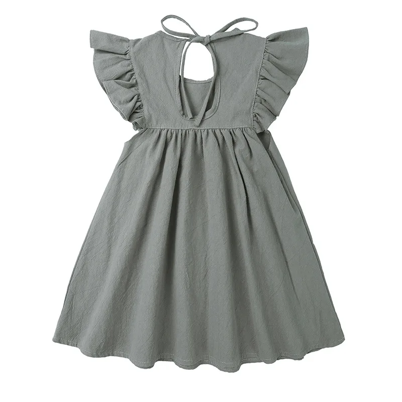 
summer baby solid color cotton and linen girls dresses girls adorable causal fly sleeve dress baby clothes 