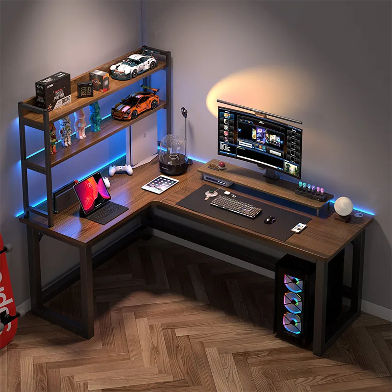 Simple home corner e-sports desktop computer desk chair combination L-shaped desk bookshelf learning desk office