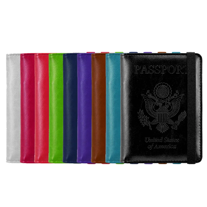 Genuine Leather Travel RFID Blocking Passport Holder Wallet Credit Cards Holder Document Organizer With Elastic Band