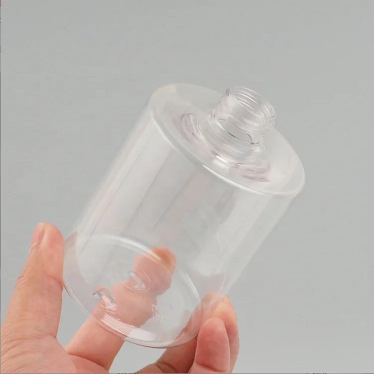 Empty 200ml 300ml PET clear plastic shampoo body lotion container with mushroom shaped cap
