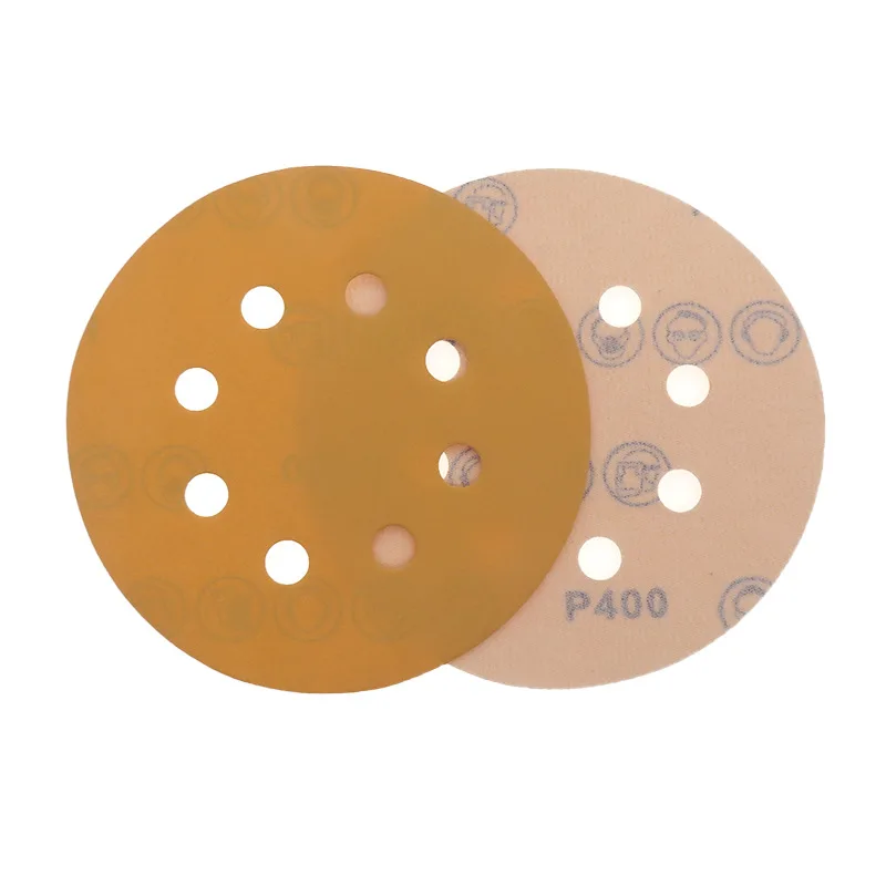 Pexmientas Polishing Abrasive Paper Gold Sanding Discs 8 Hole Dustless Hook & Loop Backing Sandpaper Aluminum Oxide Sanding Disc