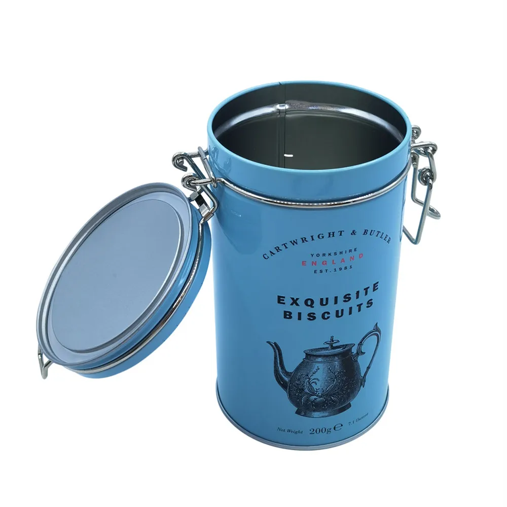 Manufacturer produces custom cylindrical tea and coffee cans with buckles