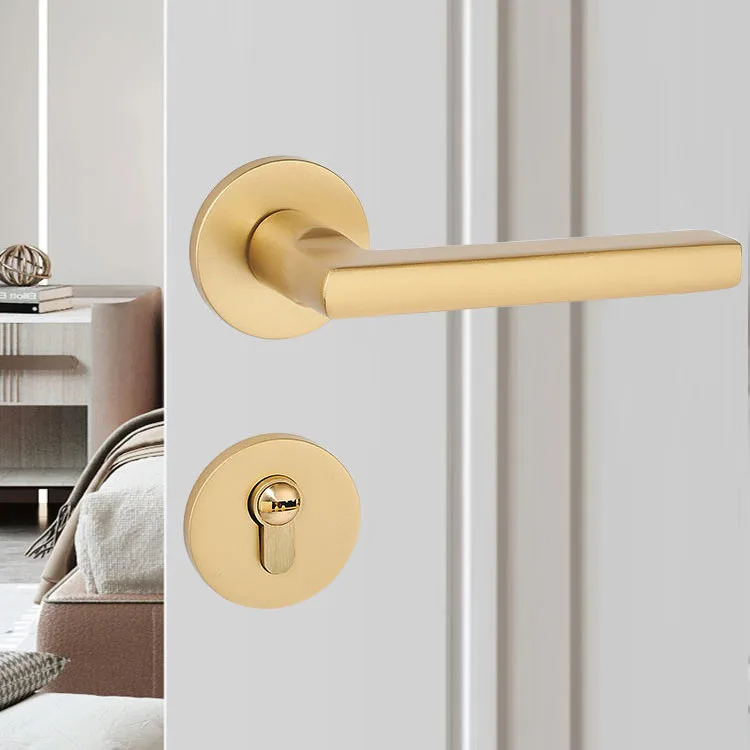 Hoone House Gold Interior Door Lever Handle With Lock Kit Gold Zinc Alloy Bedroom Room Door Handle Lock Set