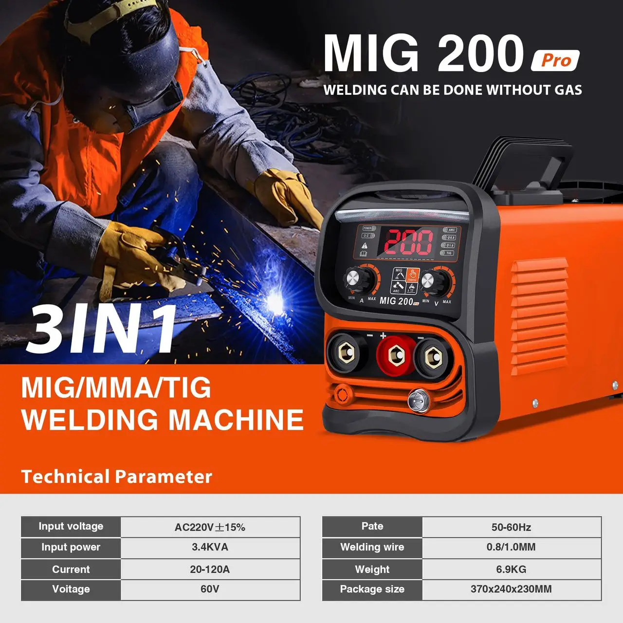 Portable 3 in 1 Inverter Welding Machine for MIG MMA TIG with Wide Voltage 110V 220V