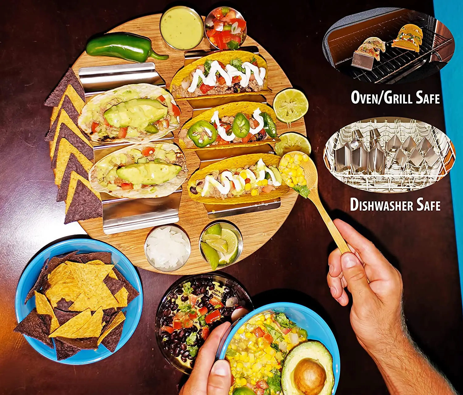Taco Holder Stand Set of 6 Oven & Grill Safe Stainless Steel Taco Racks With Handles Taco Trays