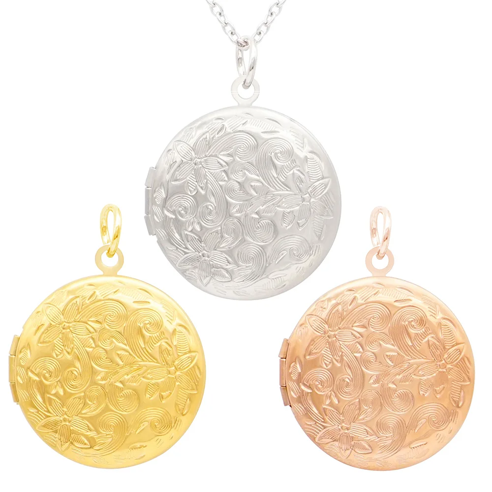 New Arrivals Delicate Photo Frame Pendant Fadeless Openable Vintage Engraved Flower Stainless Steel Locket Necklace