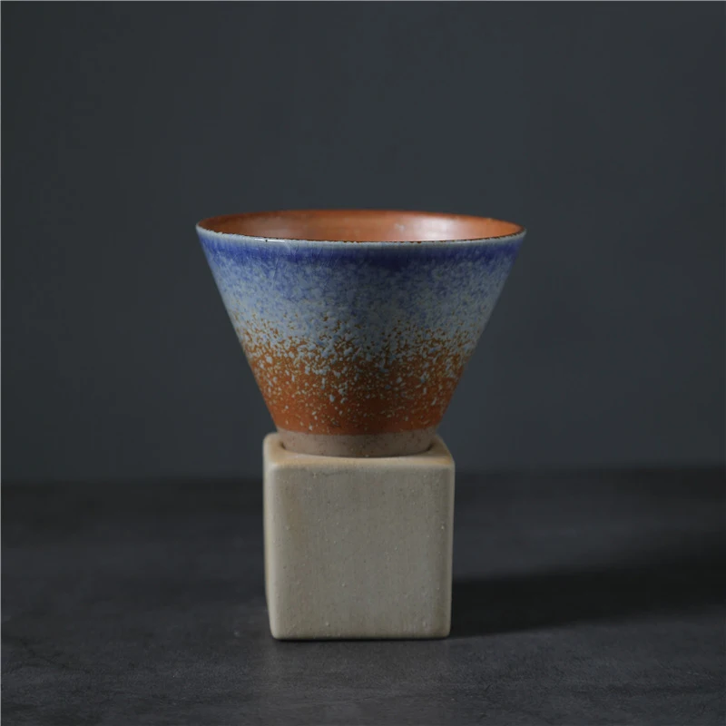 Vintage Ceramic Cup Set: Small Capacity Footed Wine Glasses and Stylish Coffee Mugs in Coarse Pottery