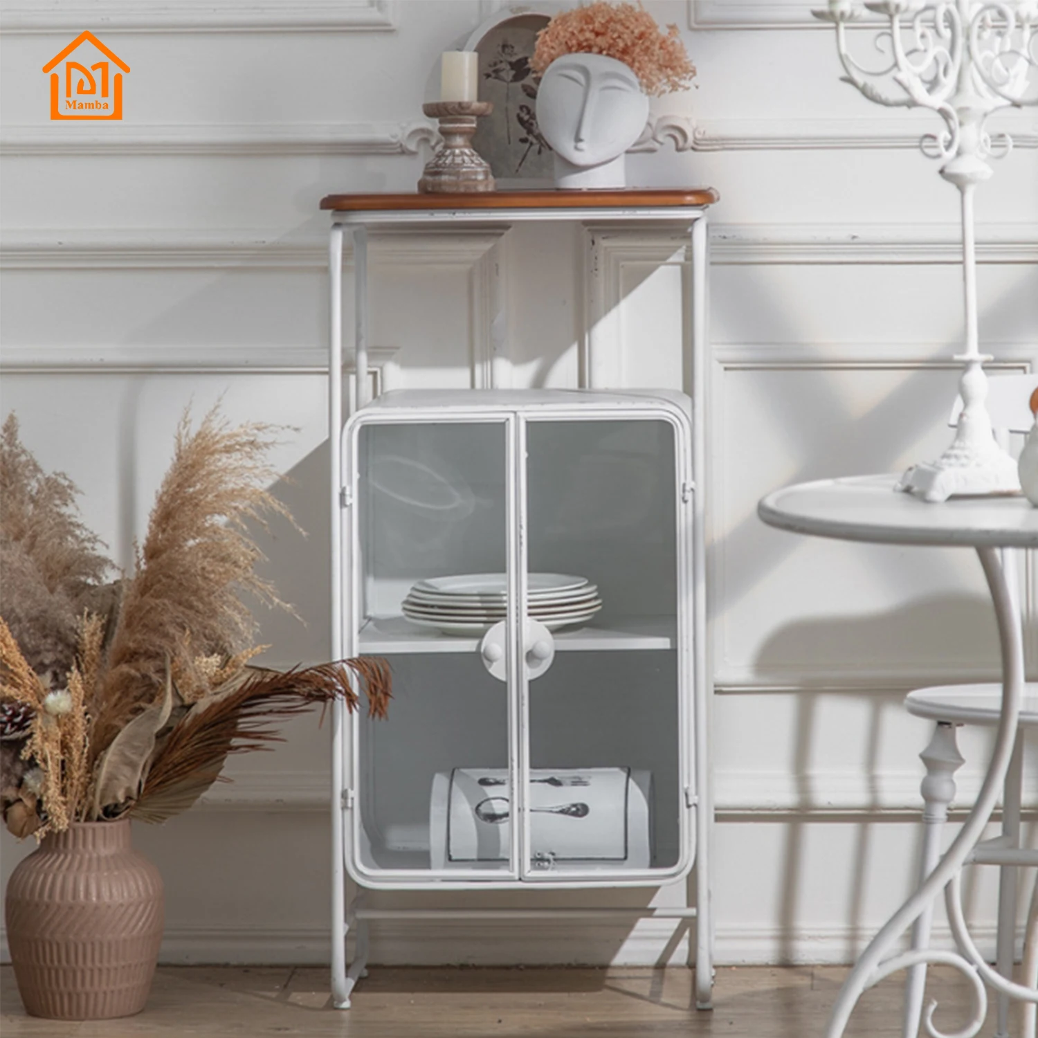 Mamba Modern simple style white iron art side cabinet living room creative storage glass cabinet decorative locker