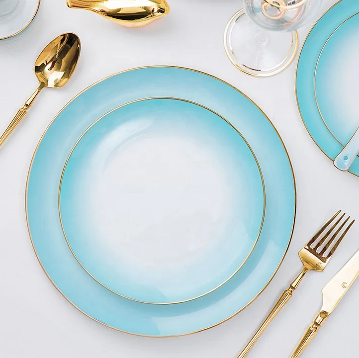 Ceramic tableware Gradual blue dishes Set high-grade bone china tableware 60 head wholesale gifts Home