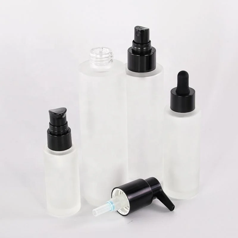 10ml 15ml 20ml 25ml 30ml 50ml Essential Oil Serum Flat Shoulder Frosted Clear Glass Dropper Bottle with Pipette Glass Lid