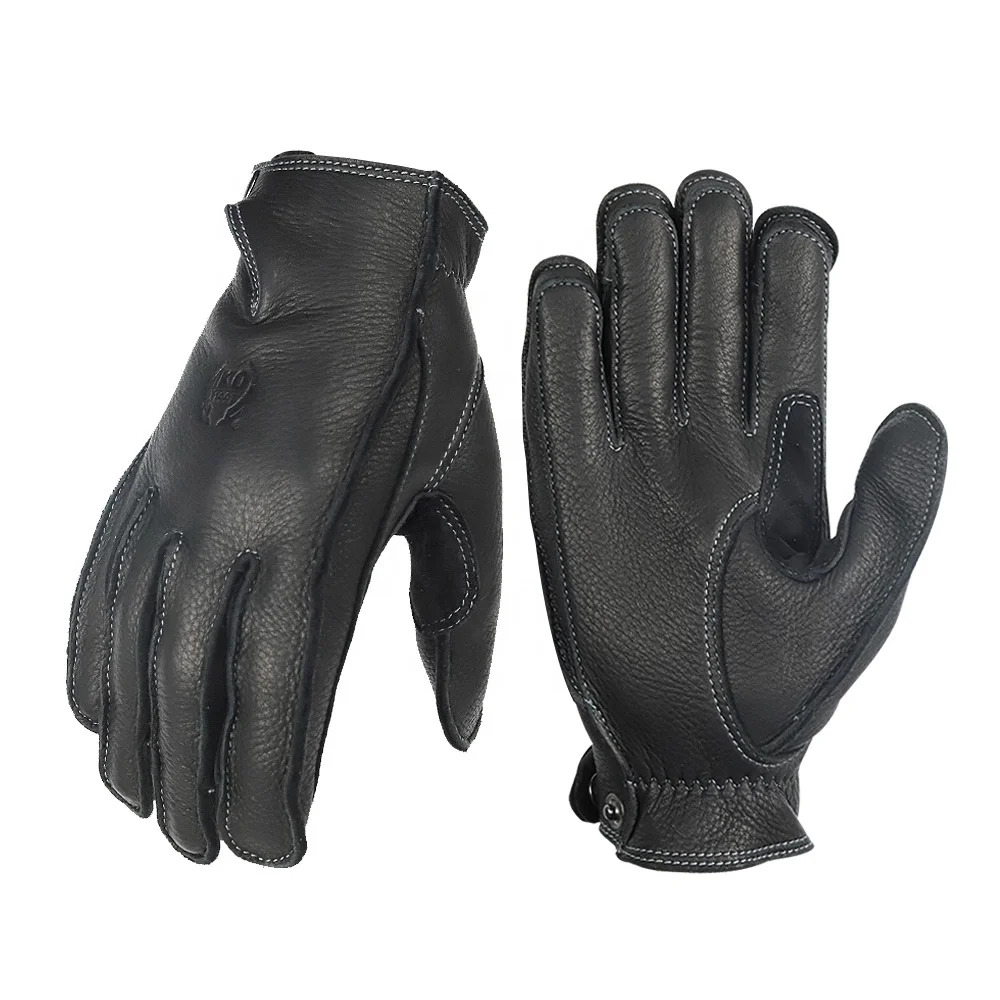 Factory direct black full deerskin leather fashion men motorcycle gloves for riding