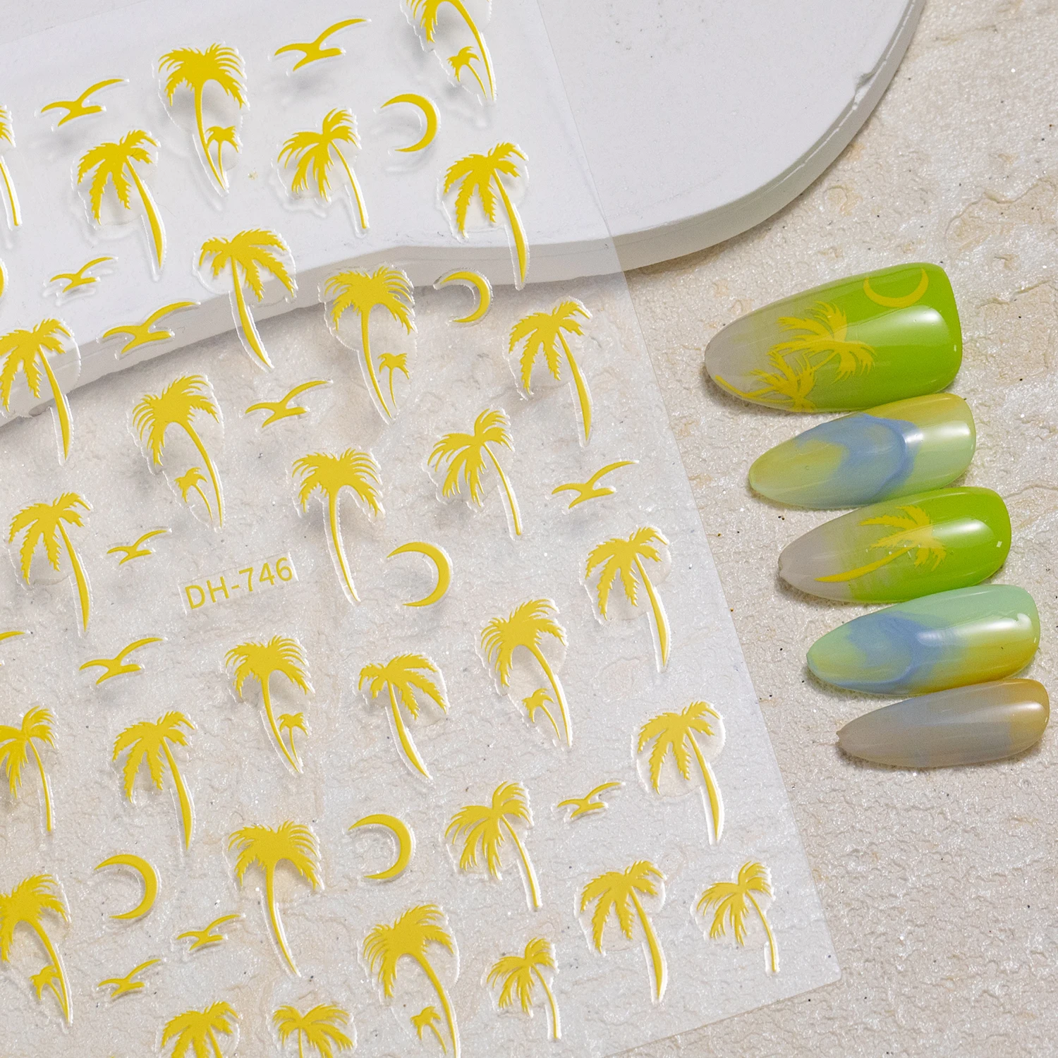Summer ocean wave 5d nail art stickers starfish shell coconut palm tree beach vacation sliders charms decals nail art stickers