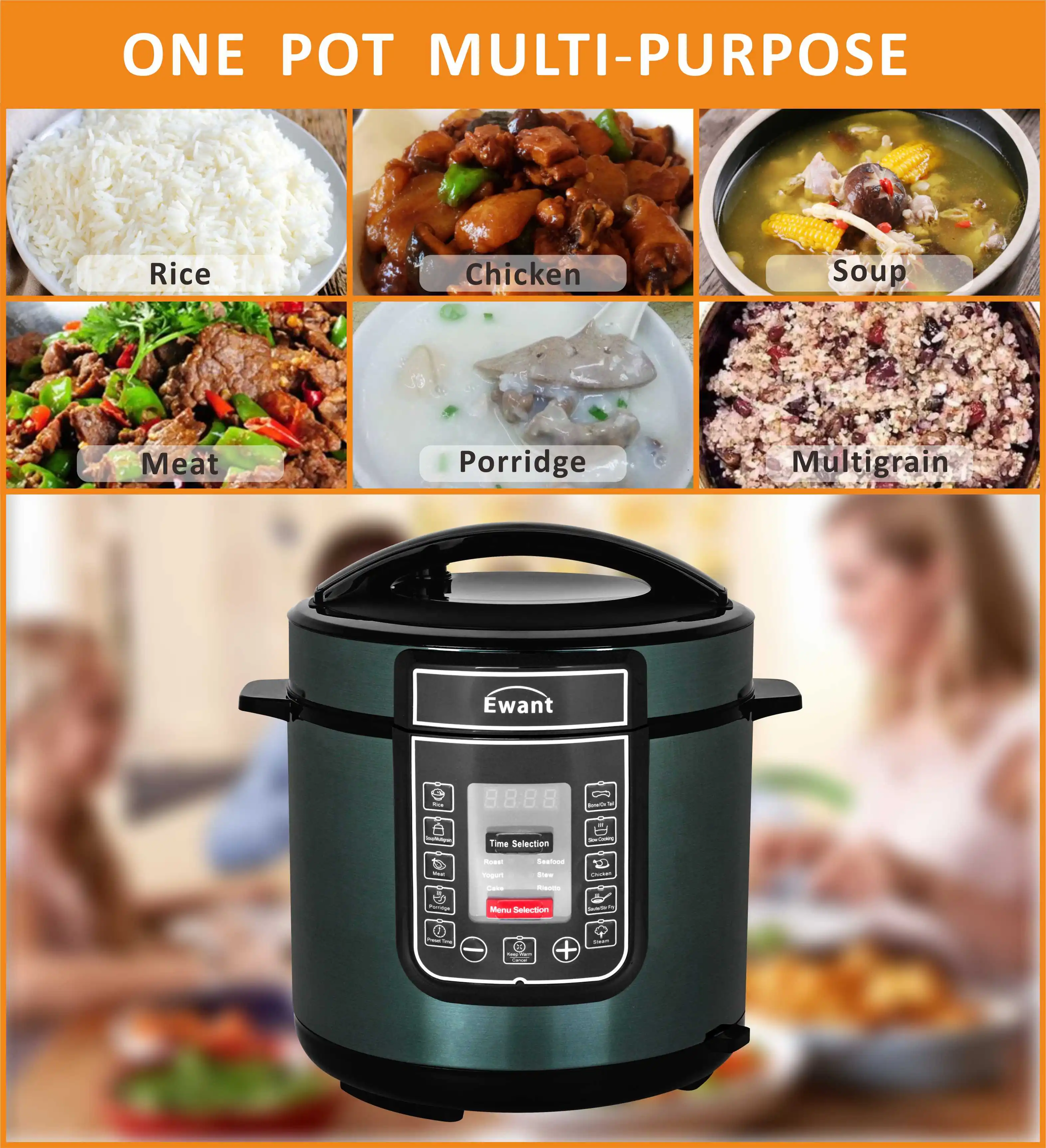 Ewant 2023 Household Appliances 6L Multi Function Digital Control Aluminum Inner Pot Stainless Steel Electric Pressure Cooker