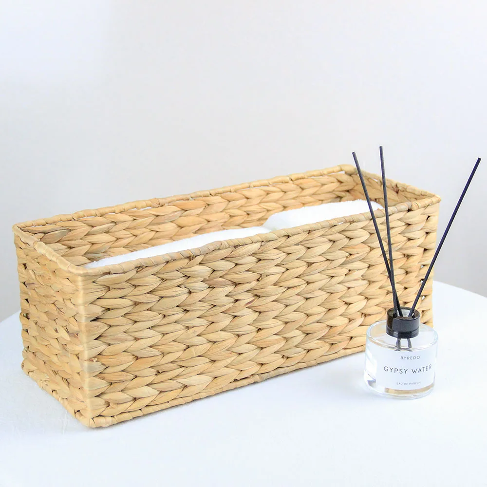 Hight Quality Storage Baskets With Wood Handles Made With Water Hyacinth Rectangular Shape Picnic Basket