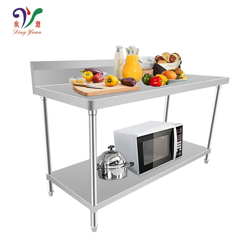 oem custom professional commercial kitchen prep worktable rectangle 304 stainless steel work table with over shelf