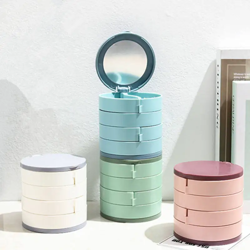 hot sale Rotating Jewelry Storage Box Cosmetics Organizer with Mirror Earring Ring Jewelry Casket