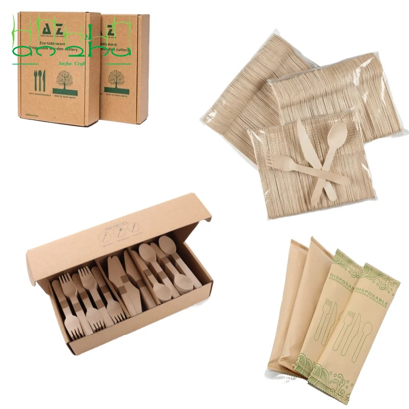 Biodegradable bamboo disposable eco cutlery manufacturer spoons & forks & knifes set cutlery with custom logo