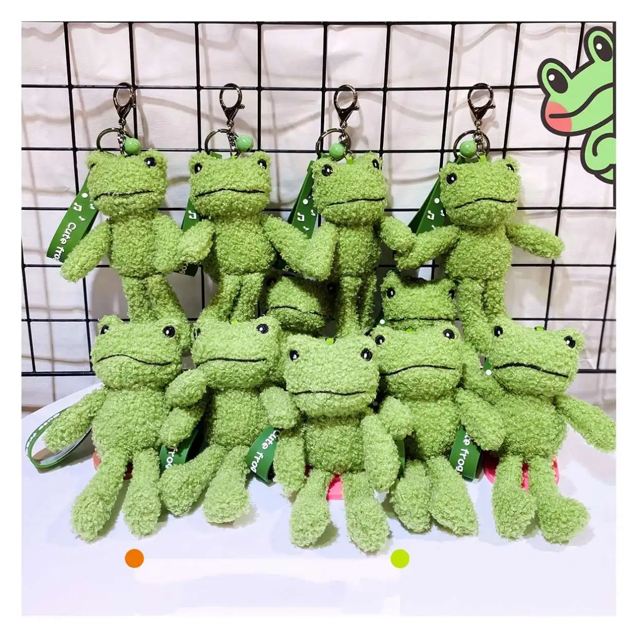 19cm Cute Toy Plush Green Frog Stuffed Animal wholesale Keychain Purse Backpack Decor Promotion mini Frog Plush keychains toys