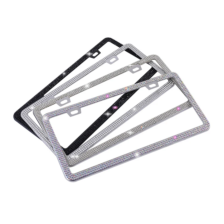 Bling Rhinestone License Plate Frame for Women Thin Border Luxury Diamond License Plate Frames Sparkly Stainless Steel