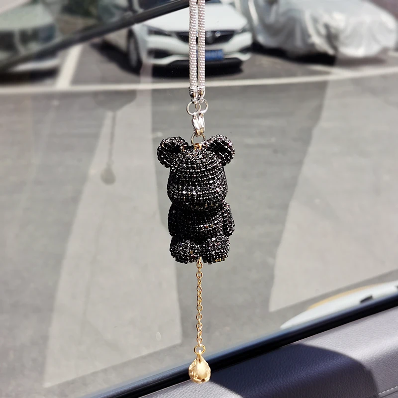 Cute bear car pendant in car pendant rearview mirror net red car decoration inlaid with diamond creativity