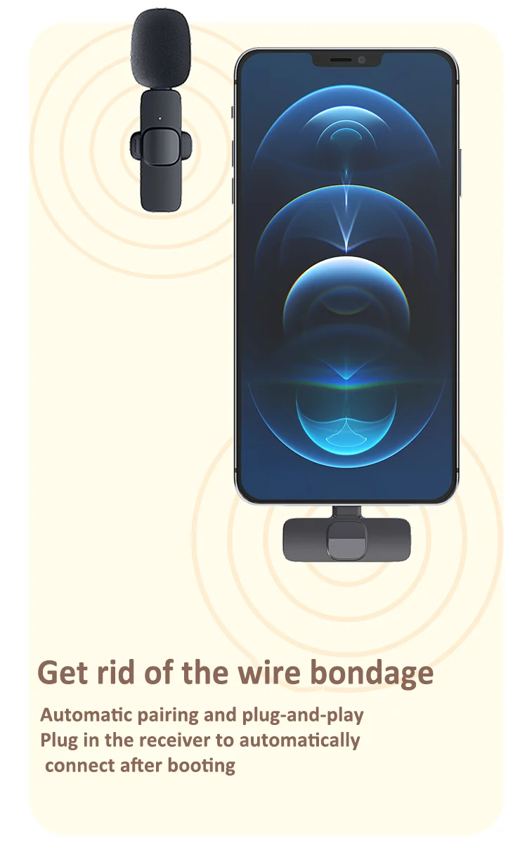 Latest Decoration Compatibility Clip Microphone Stand Auto-Sync Noise Reduction Wireless Lavalier Microphone with 2 Clips