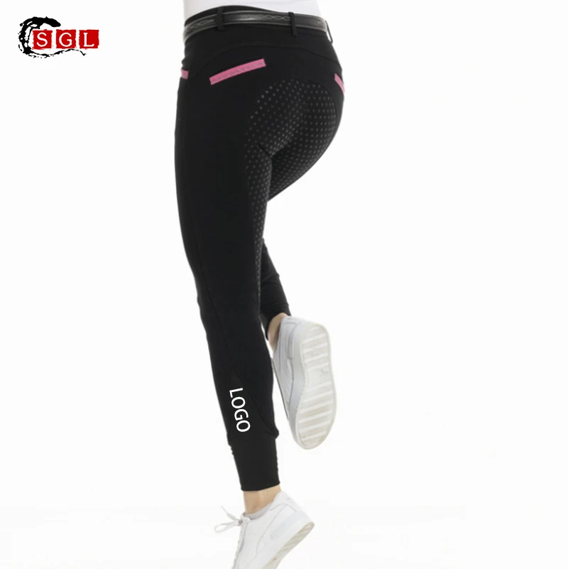 SGL Custom Women Equestrian Pants English Silicone Horse Riding Tights Knee-Patch  Silicone full seat breeches with pocket