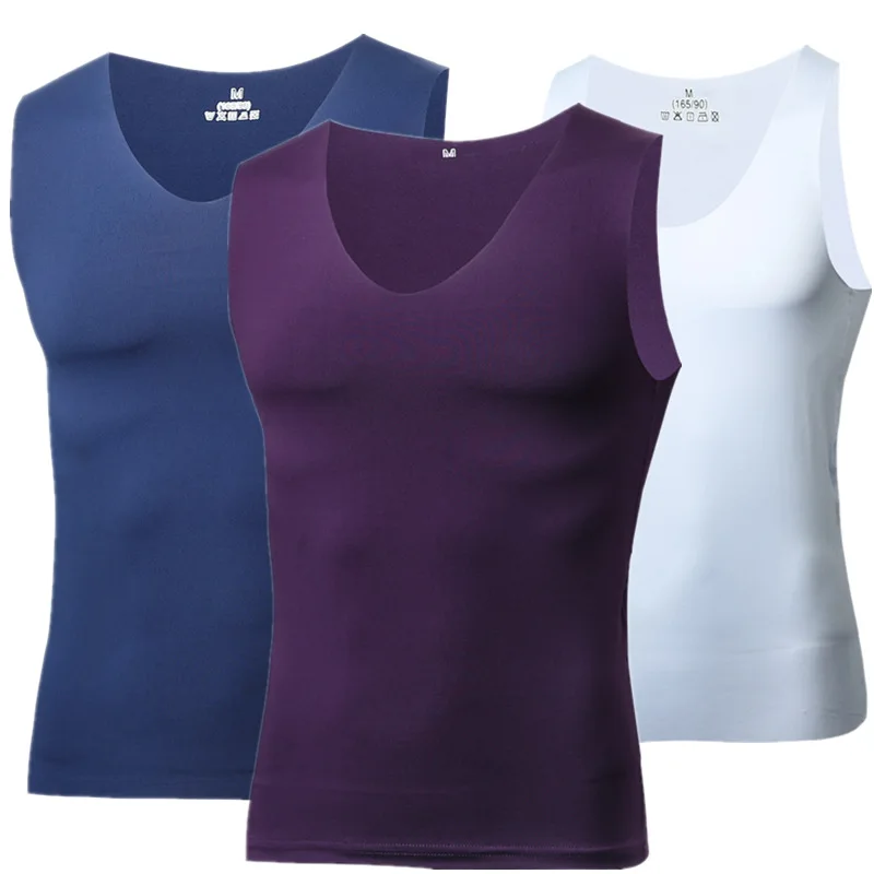 Мужской бесшовный облегающий жилет LYX001 из вискозы, спортивная одежда с широкими/узкими плечами и V-образным вырезом, тонкое летнее нижнее белье без рукавов