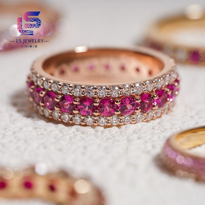 Colorful Diamond Wedding Band Jewelry Red Ruby Sapphire Gemstone 14k Solid Gold Wedding Ring