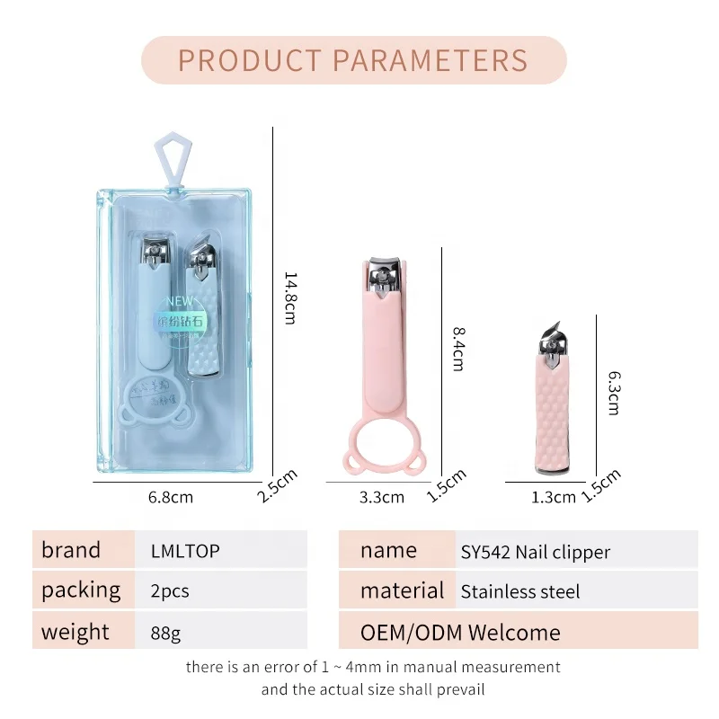 LMLTOP 2pcs Round Slant Head Stainless Steel Nail Cutter Set SY542 Stylish Nail Cutter For Baby Nail Clipper Tip Cutter Nipper