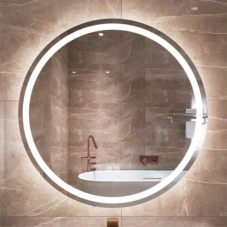 Ama zon hot sale Round Make up Smart Bathroom LED MIRROR Vanity LED Light Space Yellow Minimalist Silver White  Customized