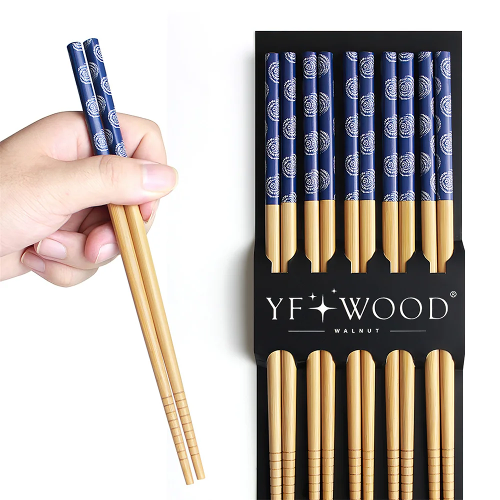 Customizable Logo Japanese Bamboo Wooden Chopsticks Reusable Modern Design Flatware for Restaurant Dishes Weddings Packed Pairs