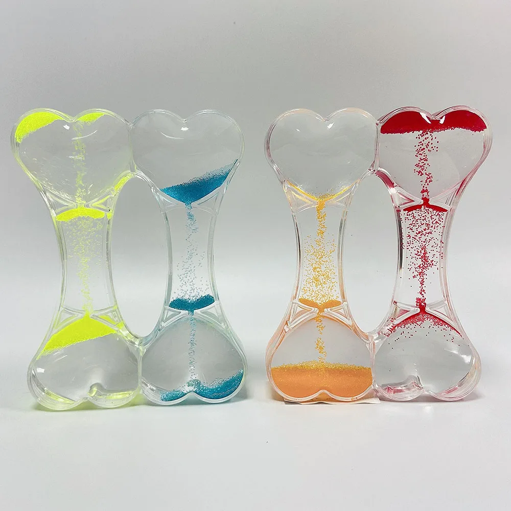 Novelty Liquid Double Heart Sand Timer Upside And Drip Water Hourglass For Children Toys