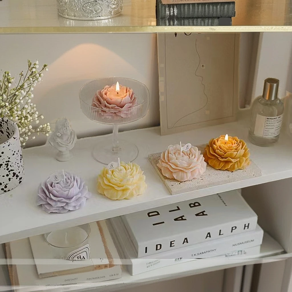 Popular Design Luxury Peony Shaped Flower Fragrances Scented Candle Wedding Souvenirs for Guests
