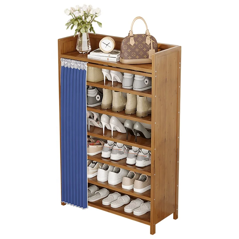 50/70/80cm 7 Tier Minimalist Hallway Living Room Foldable 6 Wooden Shoe Organizer Storage Stands Racks Cabinet for Home