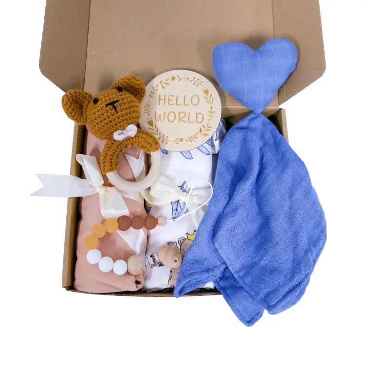 Wholesale Supplier Newborn Luxury Swaddles Wraps Muslin Baby Receiving Blanket Set with Bunny Toys