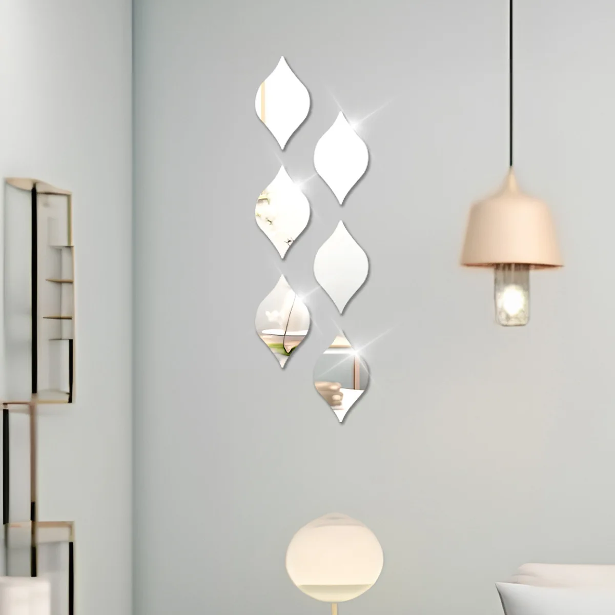 6 Pieces of Acrylic Water Drops Three-Dimensional Mirror Wall Stickers Set of Self-Adhesive Background Wall Creative Decoration