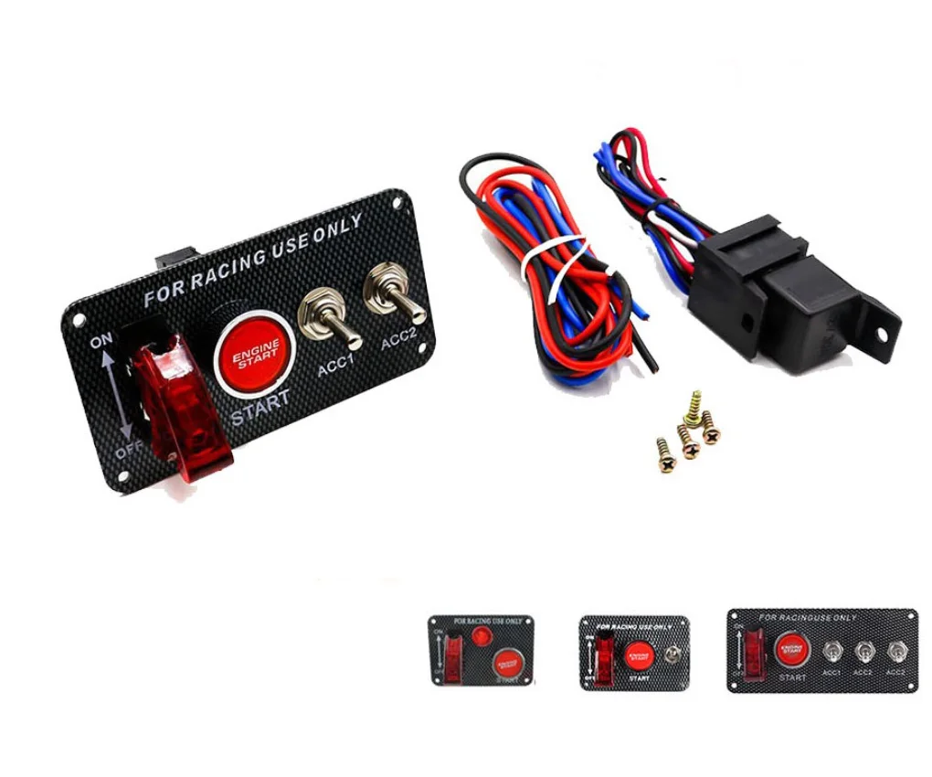 
003 DC12V Racing Car Ignition Switch Panel Carbon Fiber Rocking Switch+Engine Start Push Button With Indicator Light universal 