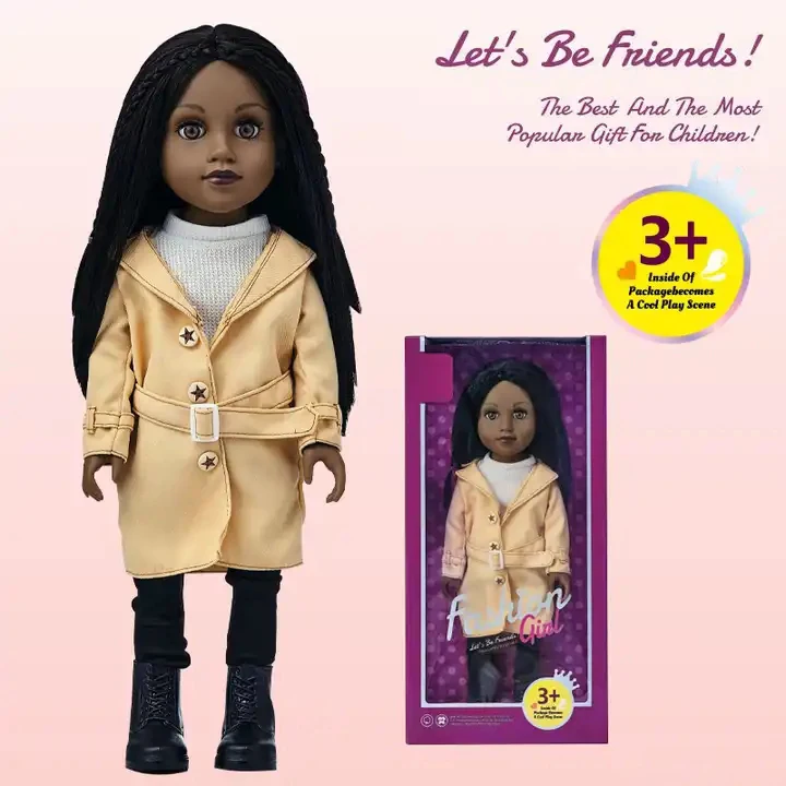 Fashional Movable Joints 18 Inch Black Dolls Set For Girls Toys With Afro Hair