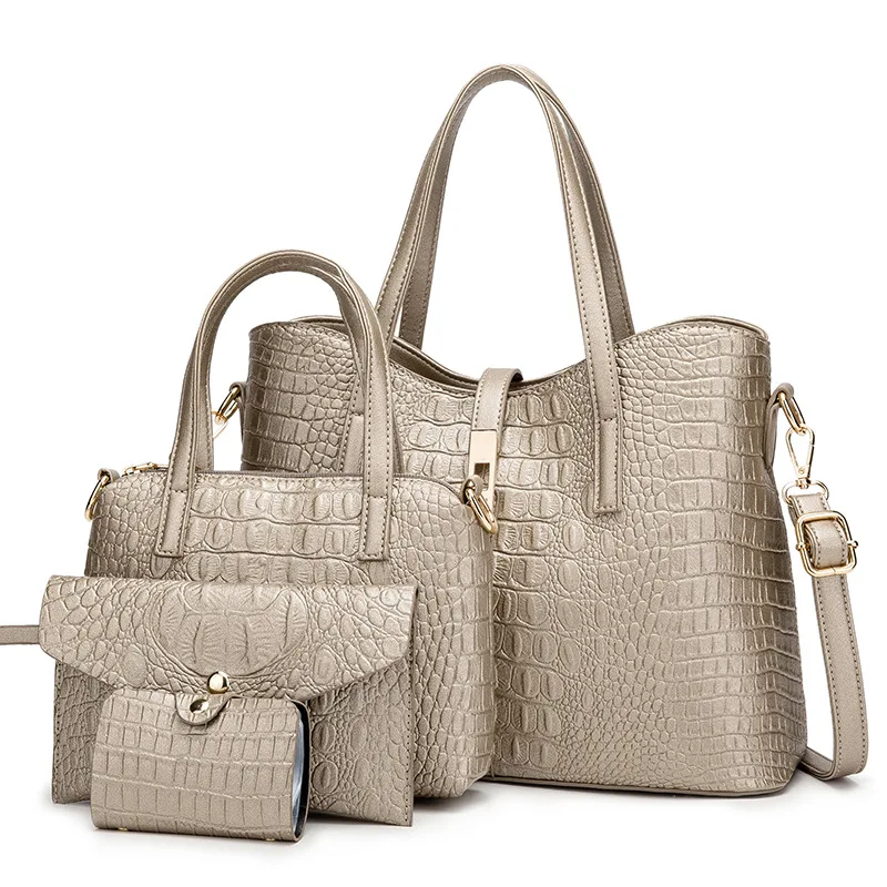 Women hand bags 2021 new Alligator Pattern PU Leather purse ladies handbag shoulder bag 4-piece suit
