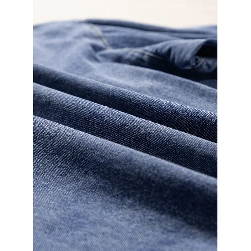 Dear-Lover Wholesale Blouses Elegant Women Three Quarter Sleeve Ruffled Patched Pocket Cotton Denim Blouse